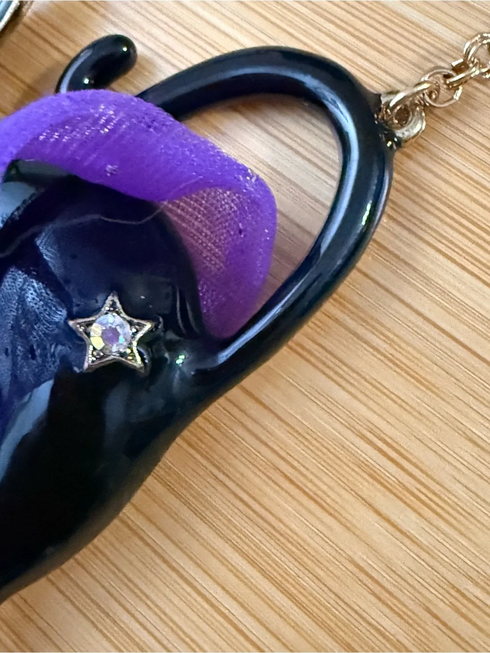 Betsey Johnson Black Cat Necklace with Purple Skirt & Yellow Eyes